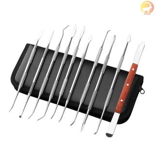 F & H Stainless Steel Wax Carvers Set Double Ended Wax Carver with Storage Case 10pcs Waxing Tool Kit