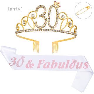 lanfy1 Rose Gold Happy 50th Birthday Sash and 50 Birthday Tiara Rhinestone Crown Headband for 50 Birthday Gift Party Accessories