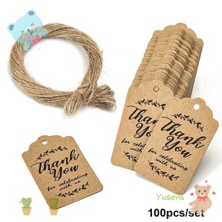 YUSENS 100pcs DIY Hanging Label Handmade Jute Twine Kraft Gift Tags Wedding Party Paper Luggage Package Wrapping Cards Thank you