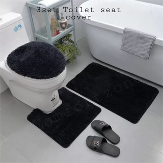 Bathroom 3 Piece Soft Rug Set Includes Floor Rug, Contour Mat and Toilet Lid Cover Machine Washable (1)