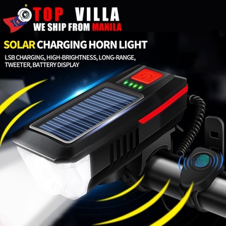 Solar USB Double Charging Bicycle Headlights Horn Lights 1500mAh Cycling Waterproof Horn Lamp