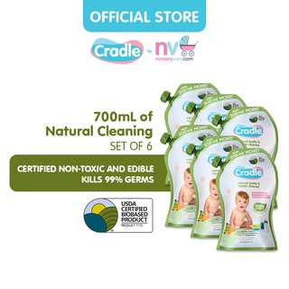 Cradle Natural Baby Bottle Wash & Nipple Cleaner (x6) - 100% natural, Edible, 700mL Easy-Pouch