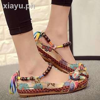 ♔Women Ethnic Lace Up Beading Round Toe Comfortable Flats Colorful Loafers Shoes
