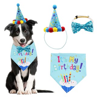 Dog Birthday Bandana Scarf Hat crown and Bow Tie Collar for Small Medium Dog Pet