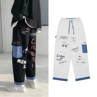 【S-3XL】casual trousers Straight leg pants European and American style graffiti casual pants Teens all-match fashion loose casual pants oversized