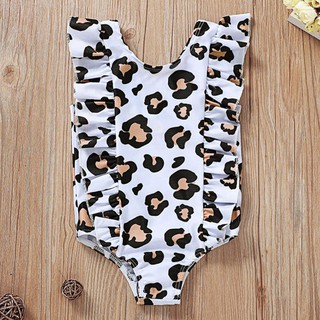SOME Baby Girls One Piece Swimsuit Cute Watermelon Leopard Printed Ruffles Swimwear