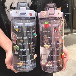 2L PASTEL Motivational Water Bottle with Time Marker & Straw-BPA Free Gift Flip-Flop Lid Sticker