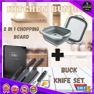 Original Kitchen Bundle Buck-i Stainless Steel&2in1 Multifunctional Folding Chopping Cutting Board