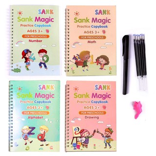 Kids Reusable Learning Copybook Reading and Writing Book Education Stationery Books 4 Book + Pen Set