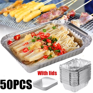 ☍【HOT】 50PCS Aluminum Foil Trays BBQ Disposable Food Container
