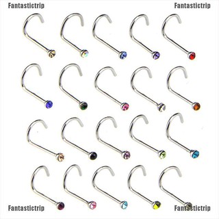 Fantastictrip 20PCS/Set Stainless Steel Crystal Rhinestone Jewelry Piercing Nose Stud Rings