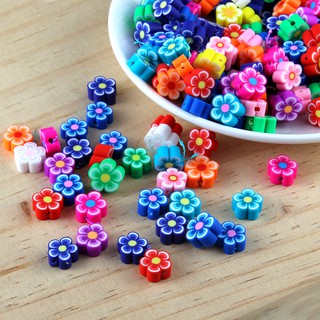 100PCS Flower Polymer Clay Beads Spacer Charm Beads DIY Jewelry Making