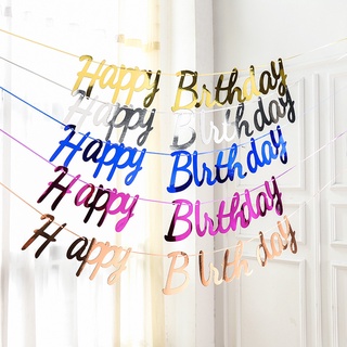 Happy Birthday Banner Flags for Birthday Party Decorations Blue Gold Silver Rose Gold