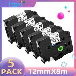 5 PACK tz tapes Compatible for Brother Label Maker Tape 12mm TZe-231 for Label Maker pth110 Printer Ribbons Black on White tze231 tz221