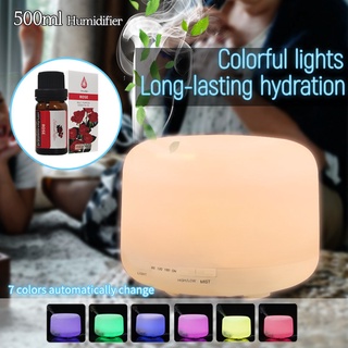 【Free Essential Oil】500ml 7 LED Color Aromatherapy Essential Oil Diffuser Ultrasonic Air Humidifier