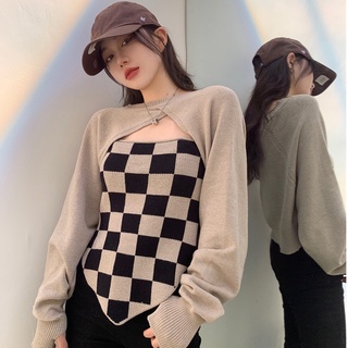 Fashion knitted camisole women's jacket women's two-piece suit