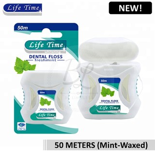 【50m】 New Mint-Waxed Portable Dental Floss (Lifetime Brand) - Slim Type (ISO Certified)