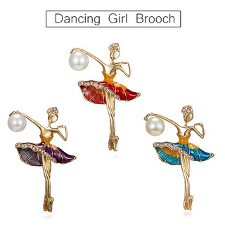 Dancing girl brooch women's pearl rhinestone painting oil figure brooch brooch jewelry wholesale