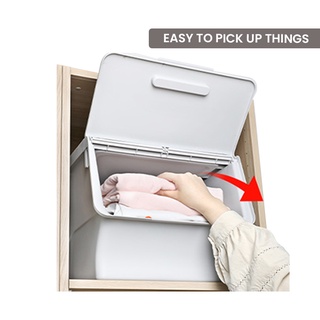 LOCAUPIN Stackable Bin Flip On Lid Multifunction Storage Basket Box Cabinet Closet Organizer Shelf (5)
