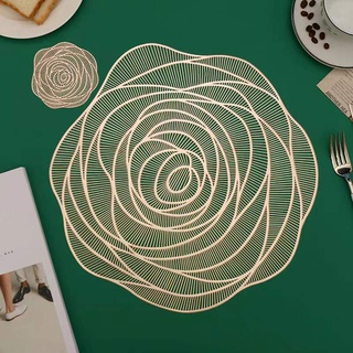 Rose Placemat PVC Elegant Placemat for Dining Table Hollow Pads Table Bowl Mats Dining Table Mat