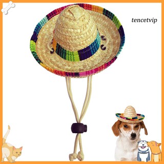 【Vip】Cute Mini Puppy Dog Cat Straw Woven Sun Hat Cap Mexican Sombrero Pet Supplies