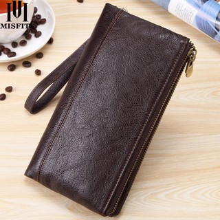 MISFITS Men clutch wallet genuine leather wallets for cell phone zipper clutch bag male cow leather