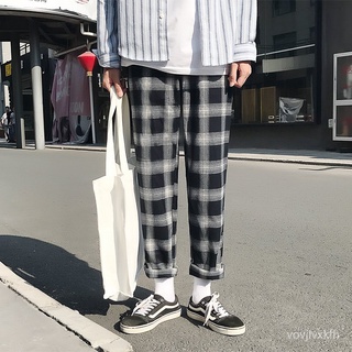 insMen's Checkered Casual Pants Korean New Teens Ankle Trousers Formal Wear For Men Fashion Straight