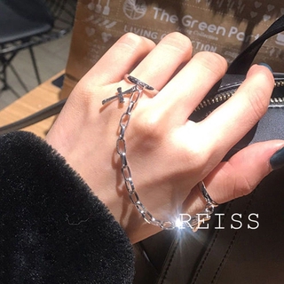 Korean Ins Punk Hip Hop Two-finger Chain Cross Combination Ring for Men Women Opening Jewelry