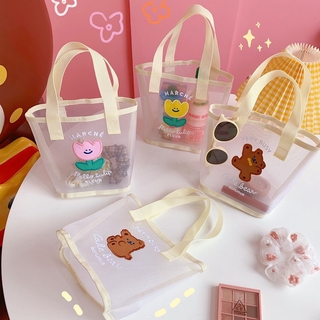 Japanese cute soft bear tulip net yarn handbag, wind girl heart cure cartoon hand bag