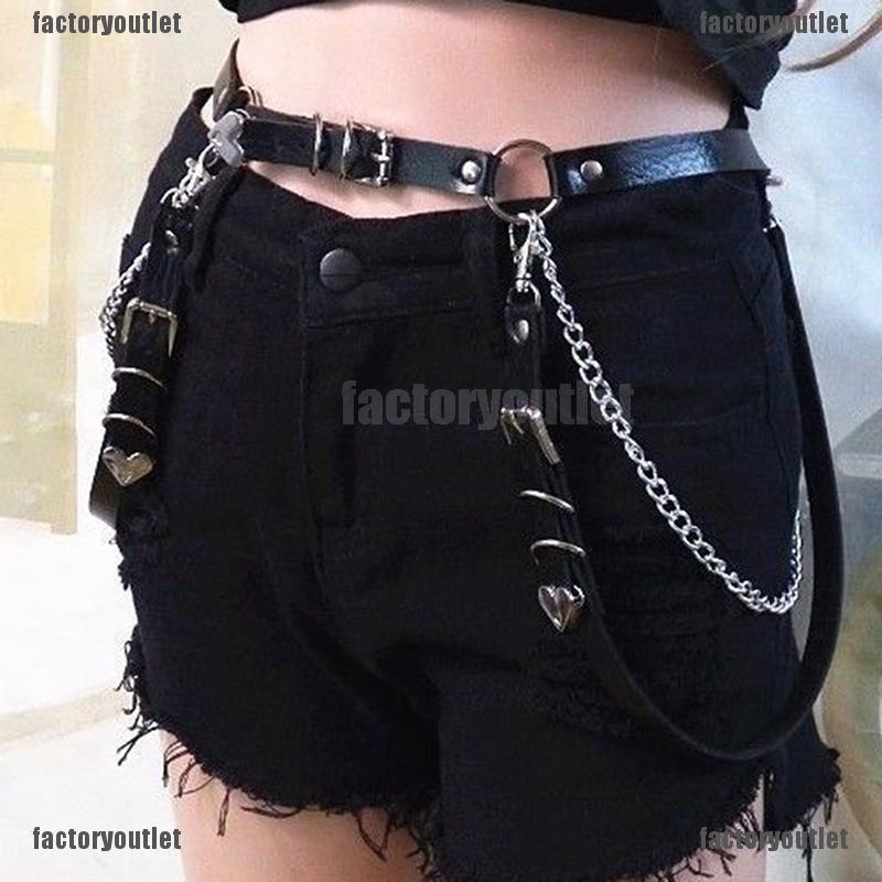 FCPH ❀✹ Lady Punk Faux Leather Belt Metal Waist Chain Gothic Strap