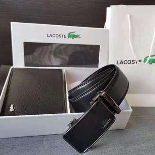 【Belt+Wallet+Box】LACOSTE 120CM In Stock Alligator Automatic Buckle Wallet Gift Box Leather Belt Men