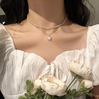 Fashion Pearl Metal Lock Necklace Multilayer Pendant Women Gold Chain Choker Jewelry Accessories TD
