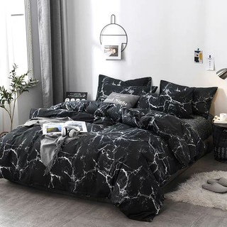 ☏♚ஐBlack Marble Design 3in1 Korean Cotton Bedsheet Set (Size: Single, Double, Queen)