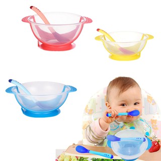 Baby Feeding Set Sucker Bowl Spoon Temperature Sensing Tableware Learning Dishes Assist Food Bowl