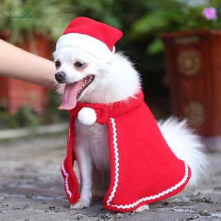 Christmas Pet Clothes Costumes Cloak with Santa Claus Hat for Dog Cat Decoration (1)
