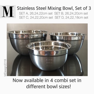 3 Pc Set Stainless Steel Mixing Bowl, 4 Diff Combi Set