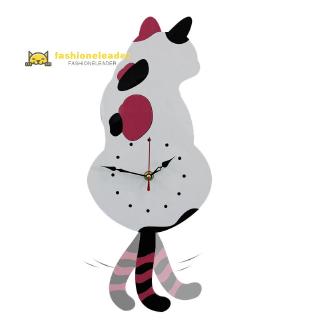 FL Creative Fashion New Silent White/Black Wagging Tail Cat Wall Clock Household Decorative Clock (6)