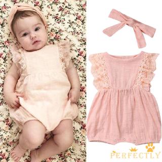 ✨QDA-0-24m Newborn Baby Girl Bowknot Lace Ruffle Backless Romper Outfits Clothes 2pcs