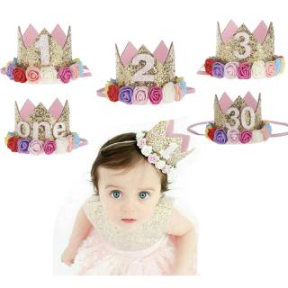 1pcs Birthday Hats Decorations Cap One First Birthday Princess Crown 1st 2nd 3rd Year Old Number Birthday Party Decor (1)