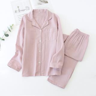 Plain Cotton Double Layer Gauze Pajama Set (3)
