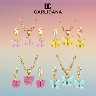 CALIDANA Korean Sweet Butterfly Necklace & Earrings Acrylic Color Women's Jewelry Set