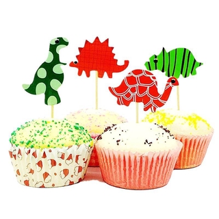 24pcs Cartoon Dinosaur Cupcake Topper Happy Birthday Party Cake Toppers Picks Wedding Decoration Supplies