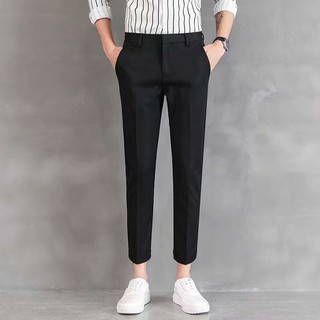♟❅Slim fit trousers men's black summer straight tube suit pants work business thin casual professio