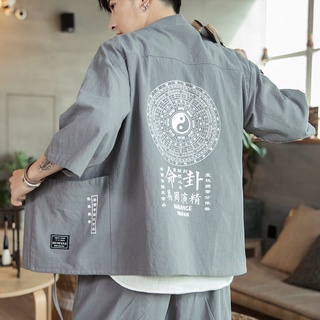 Men Japanese Kimono Print Yukata Coat Samurai Harajuku Style Japan Haori Male Cardigan Chinese Asian