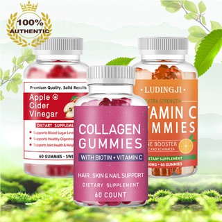 Health Gummies Vitamin C Gummies Apple Cider Vinegar Collagen Gummies 60 count - Organic, NON-GMO