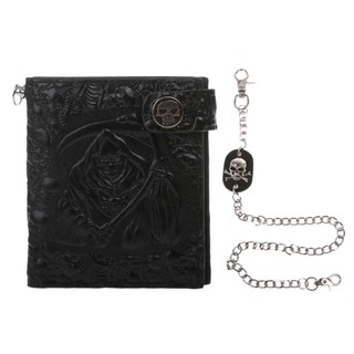 Vintage Skull Leather Wallet With Anti Theft Chain Men Bifold ID Credit Card Holder