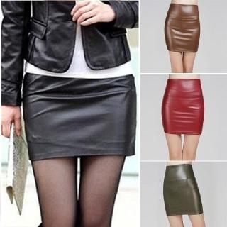 Women Ladies Sexy Black PU Leather Pencil Bodycon High Waist Mini Dress Short Skirt