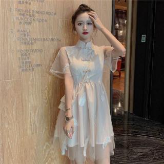Summer new sweet Retro Style Embroidered cheongsam fashion improved solid color slim short dress (1)