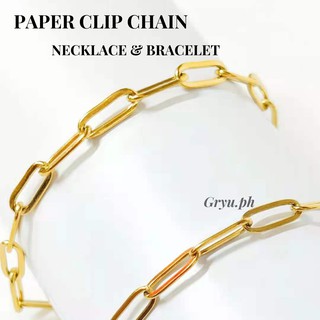 gryu.ph PAPERCLIP CHAIN 24inch NECKLACE and 8inch BRACELET SIMPLE ELEGANT HYPO-ALLERGENIC NON RUST