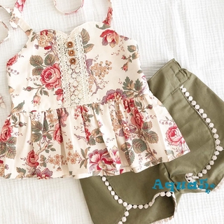 ✿ℛToddler Kids Baby Girls Clothes Set Floral Sleeveless Vest Tops Pants Shorts Summer Outfits Set 2PCS